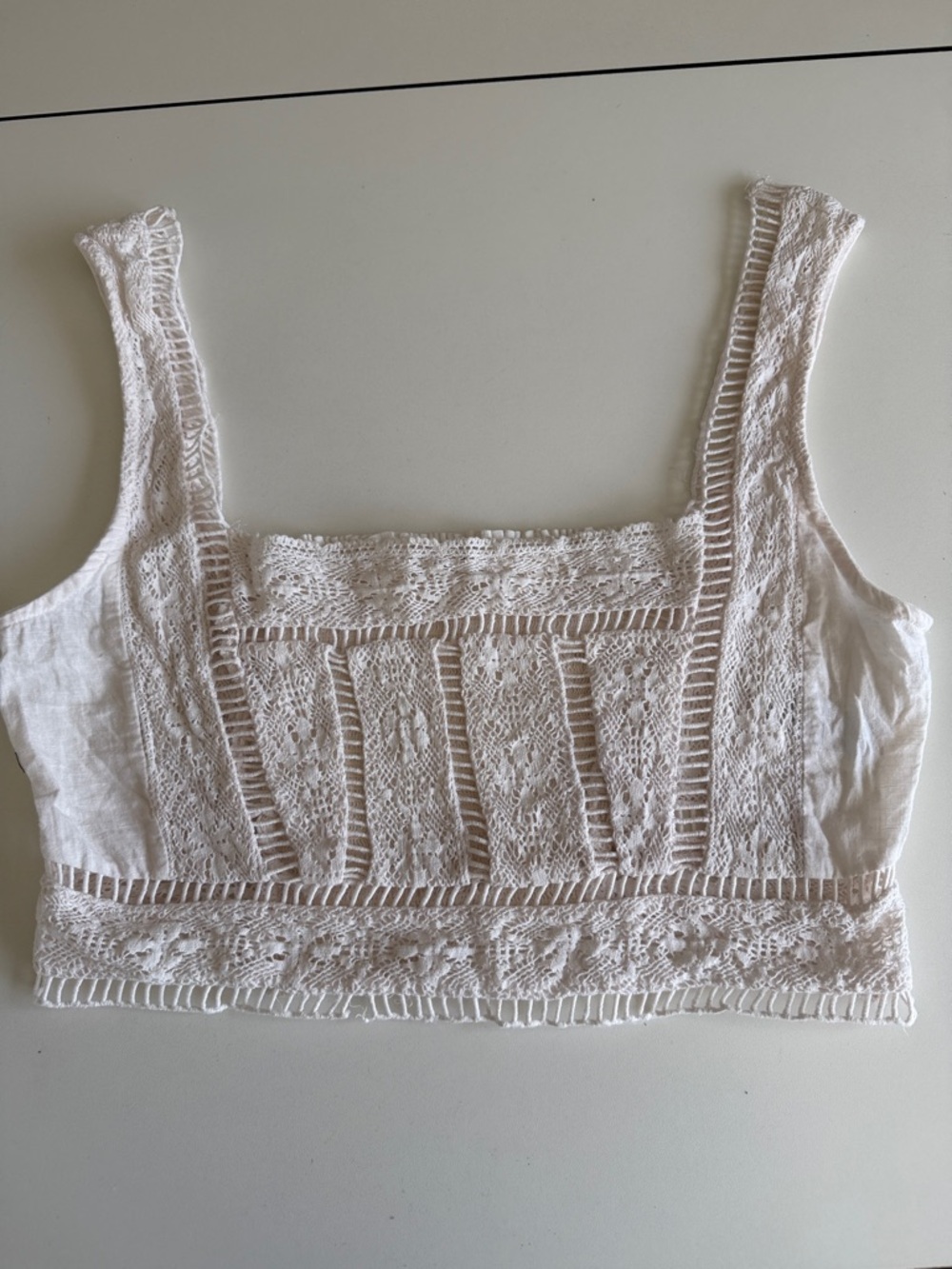 Free People White Crochet Lace Crop Tank Top M